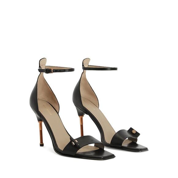 Allsaints 'Betty' Black Leather Square Open Toe Bolt Style High Heel Sandals - Picture 1 of 5